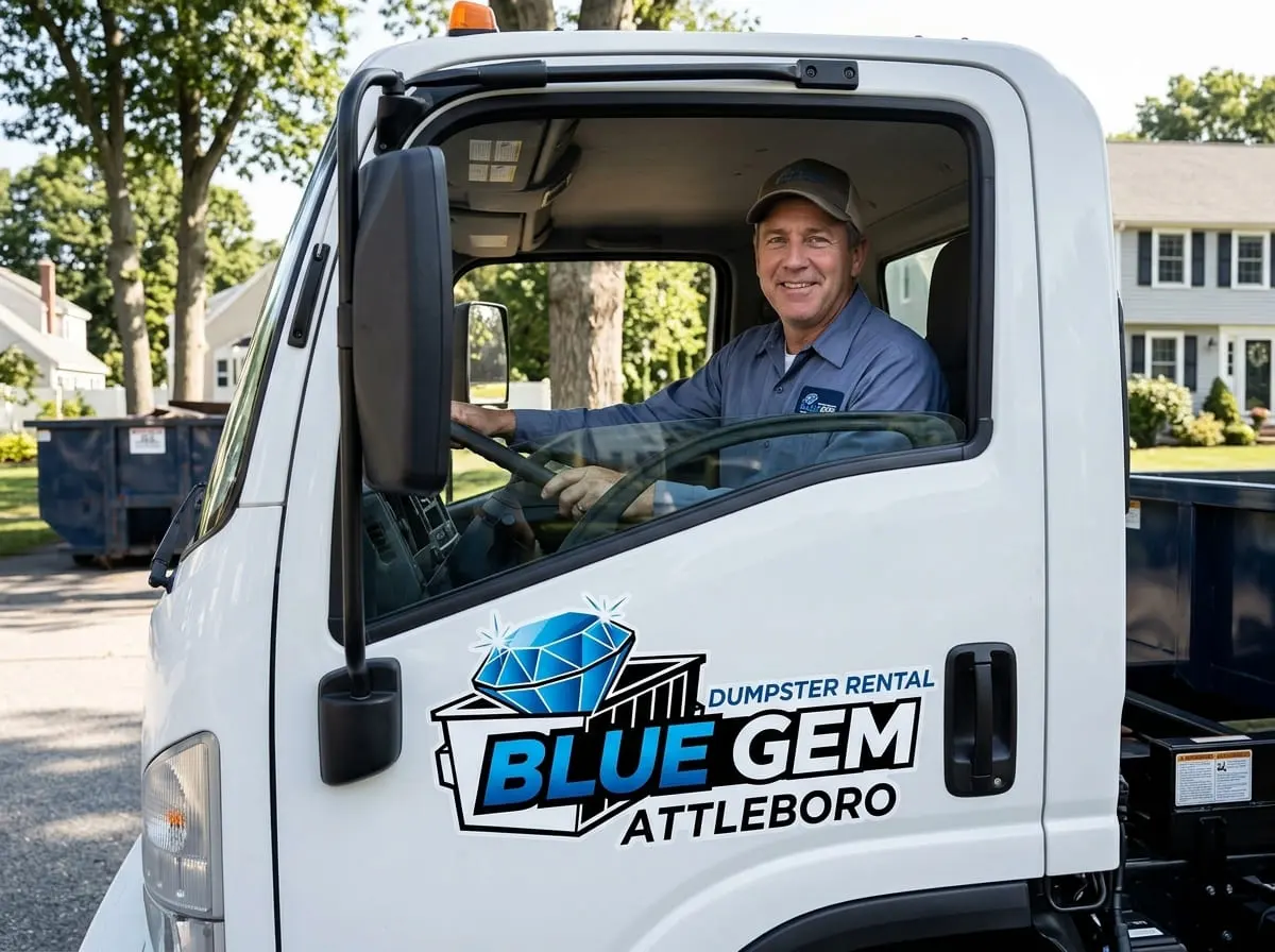 Roll-off dumpster delivered in Wrentham, MA by Blue Gem Dumpster Rental